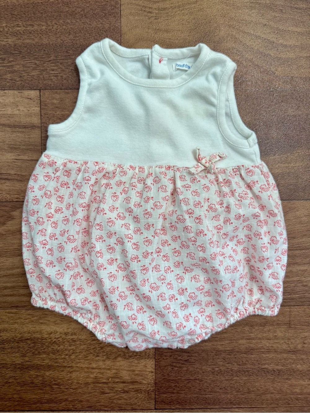 Bout’ Chou Baby Cream & Pink Floral Sleeveless Baby Romper